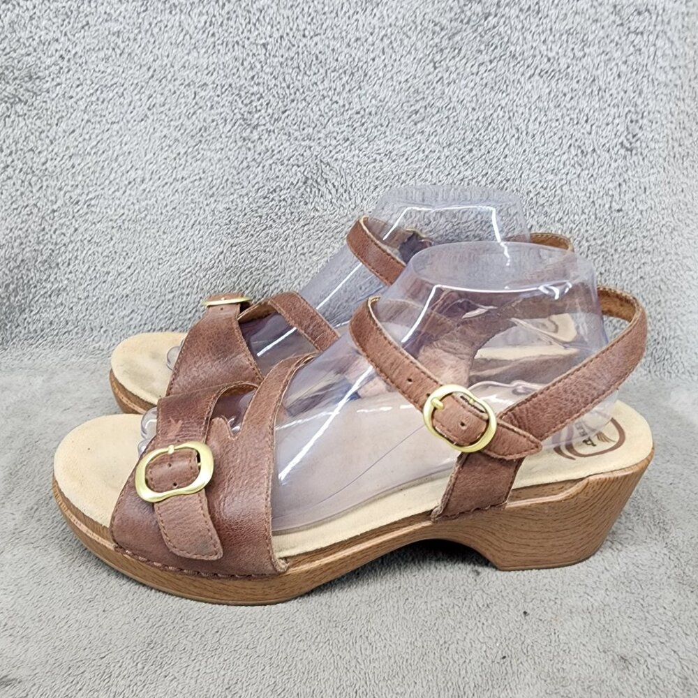 Dansko Shoes Womens Size 11.5 Brown Leather Strappy Platform Sandals *GUC*